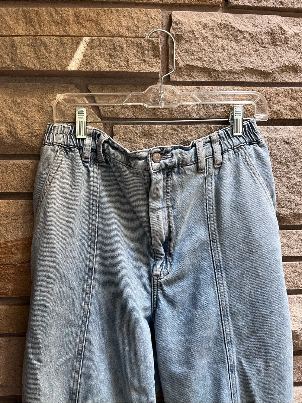 Pistola court ankle barrel jeans Hardin light wash elastic waist 31